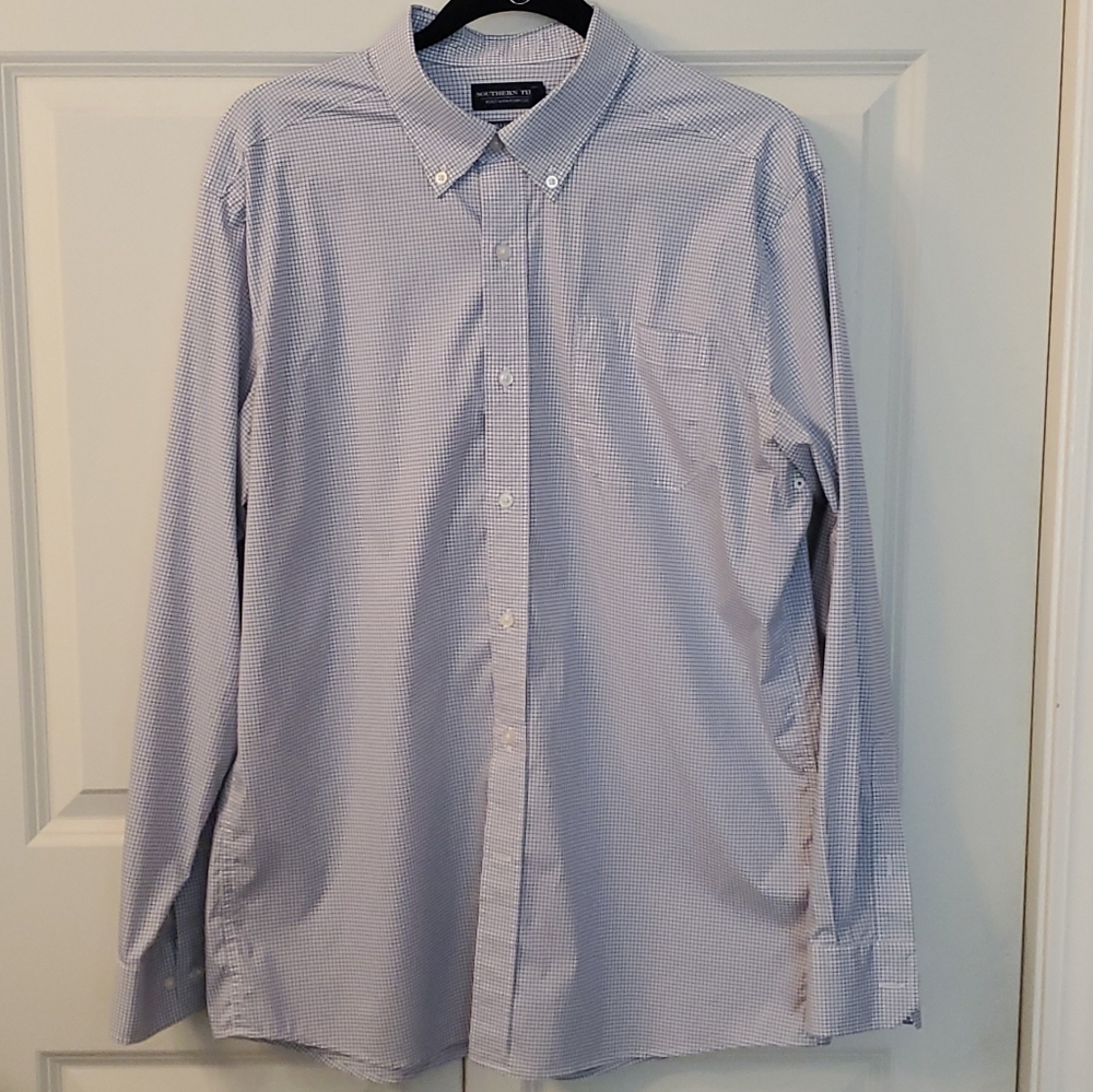 Southern Tide Men's Light Blue Patterned Dress Shirt